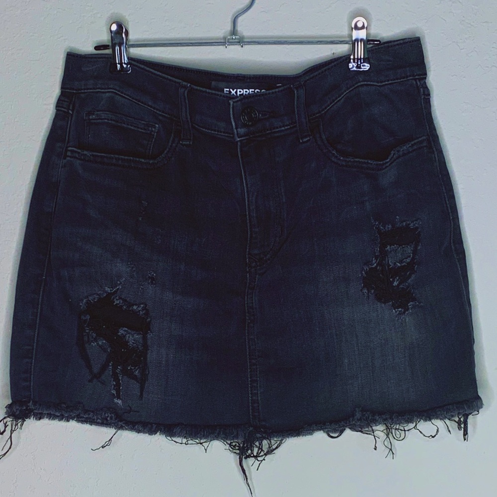 Express Black Distressed Mini Skirt